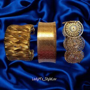 Set 3 Brass & Goldtone Cuff Bangle Bracelets EUC Like New!